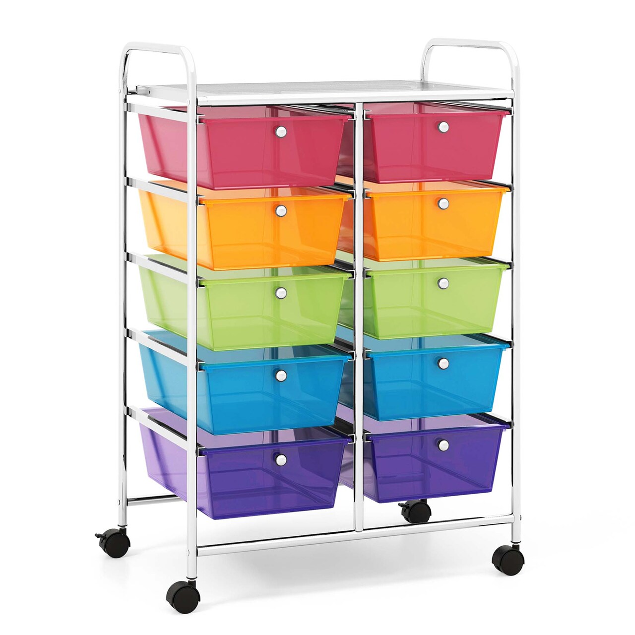 Costway 10-Drawer Storage Cart Utility Rolling Trolley Kitchen Office Organizer Black/Clear/Macaron/Grey/Black Gardient/Multicolor/Pink/RainbowithWhite/Hot Pink/Skin Pink/Purple